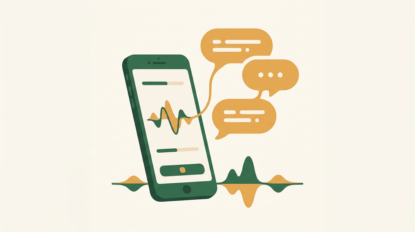 Illustration of phone with speech bubbles and recording waveform for callbacks